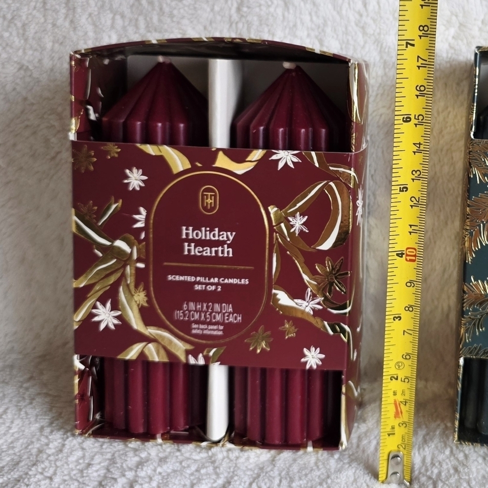 New Threshold 2024 Christmas scented pillar candles set of 2 holiday hearth 6 in - Picture 2 of 4